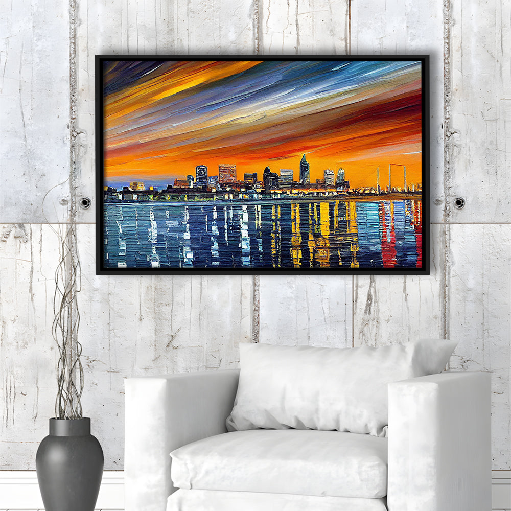 Newport News Virginia Skyline, Newport City Painting Wall Art, Sport Gift Art, Framed Canvas Print Wall Art