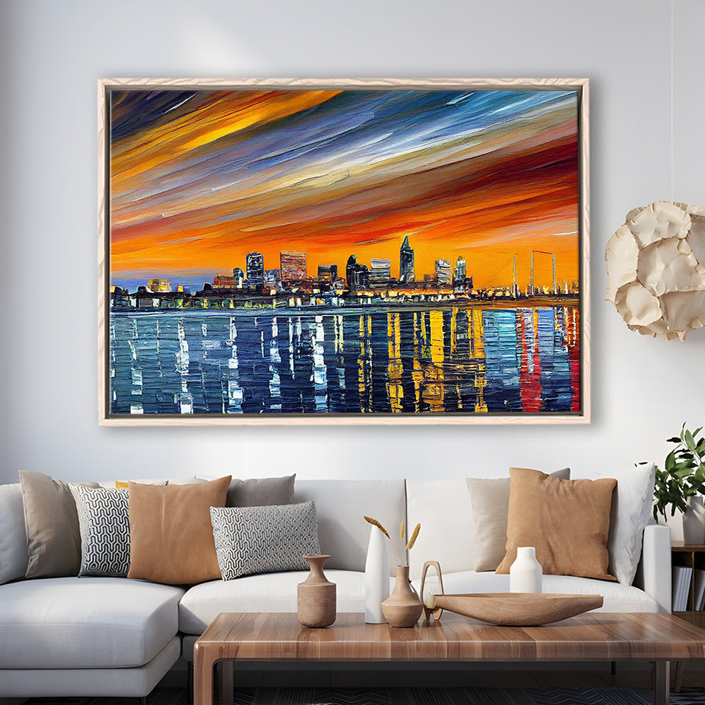 Newport News Virginia Skyline, Newport City Painting Wall Art, Sport Gift Art, Framed Canvas Print Wall Art