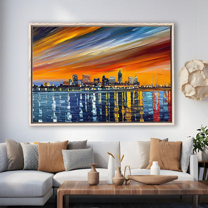 Newport News Virginia Skyline, Newport City Painting Wall Art, Sport Gift Art, Framed Canvas Print Wall Art