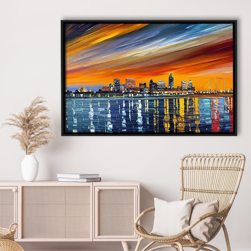 Newport News Virginia Skyline, Newport City Painting Wall Art, Sport Gift Art, Framed Canvas Print Wall Art