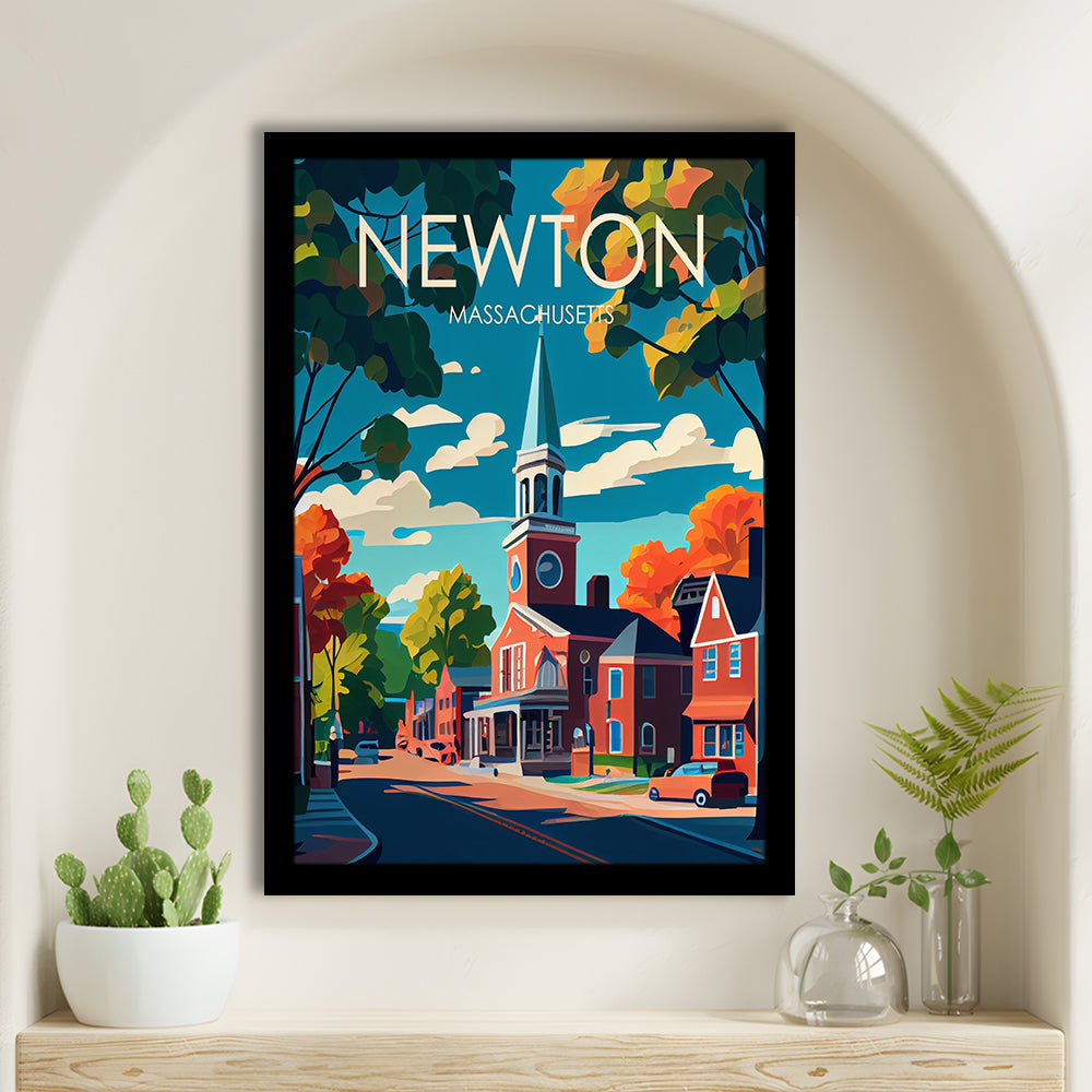 Newton Massachusetts Retro Art Print, Newton City Wall Art, Framed Art Print, Picture Framed, Painting Art