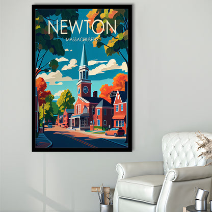 Newton Massachusetts Retro Art Print, Newton City Wall Art, Framed Art Print, Picture Framed, Painting Art
