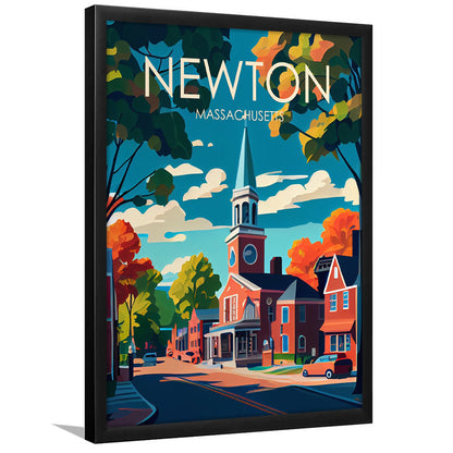 Newton Massachusetts Retro Art Print, Newton City Wall Art, Framed Art Print, Picture Framed, Painting Art