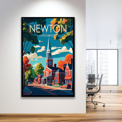 Newton Massachusetts Retro Art Print, Newton City Wall Art, Framed Art Print, Picture Framed, Painting Art