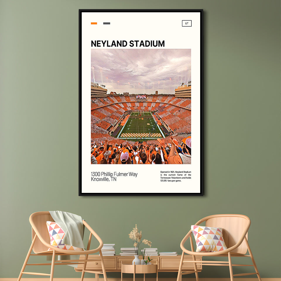 Neyland Stadium Print, Tennessee Football Stadium Canvas Art, Man Cave Gift, Floating Framed Canvas Print Wall Art