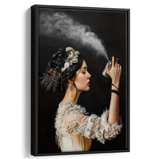 Stinky Bathroom Art Print Vintage Woman Funny Toilet Humor Amusing, Framed Canvas Print Wall Art, Floating Frame