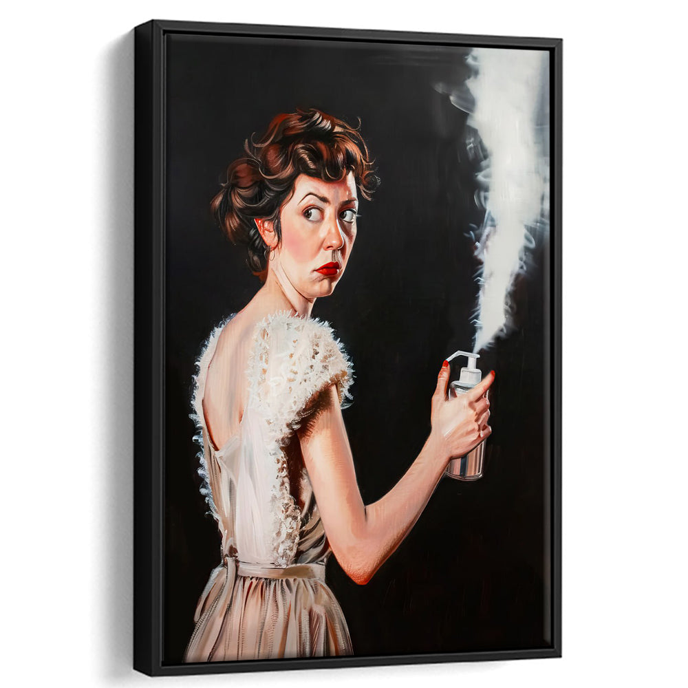 Stinky Bathroom Art Print Vintage Lady Funny Bathroom Decor , Framed Canvas Print Wall Art, Floating Frame