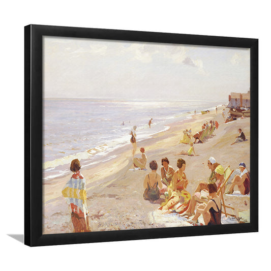 Coastal Framed Art Print Wall Decor, Vintage Seascape Watercolor Painting Beach Painting Neutral Large Wall Art