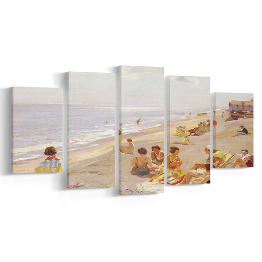 Coastal Mixed Canvas Print Wall Art, Vintage Seascape Watercolor Painting Beach Painting Neutral Large Wall Art