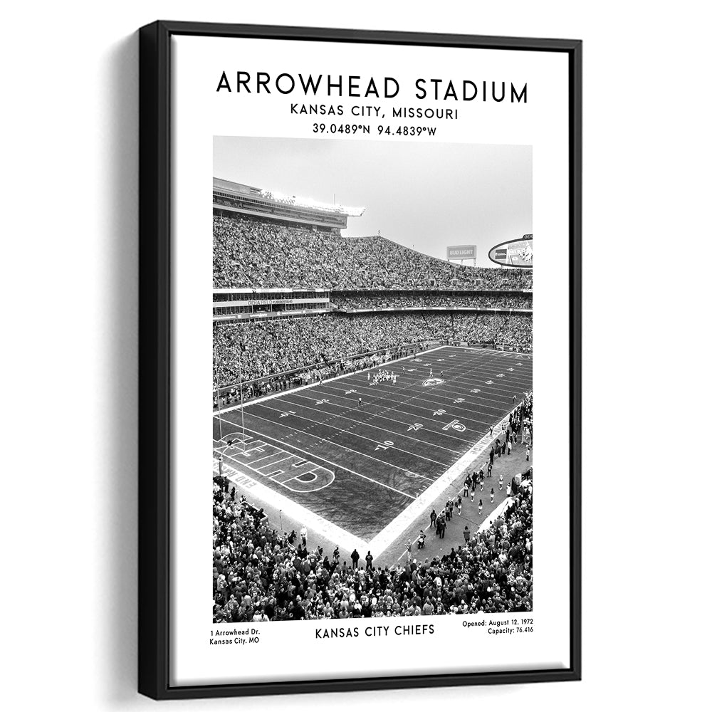 Arrowhead Stadium Black And White, Kansas City, American Wall Art, Framed Canvas Prints Wall Art