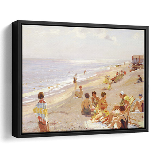 Coastal Framed Canvas Print Wall Art, Vintage Seascape Watercolor Painting Beach Painting Neutral Large Wall Art