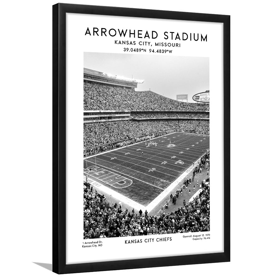Arrowhead Stadium Black And White, Kansas City, American Wall Art, Framed Art Prints Wall Decor
