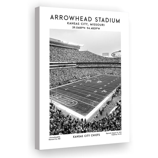Arrowhead Stadium Black And White, Kansas City, American Wall Art, Canvas Prints Wall Art, Man Cave Decor