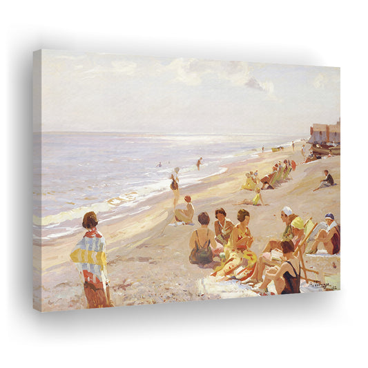 Coastal Canvas Print Wall Art, Vintage Seascape Watercolor Painting Beach Painting Neutral Large Wall Art