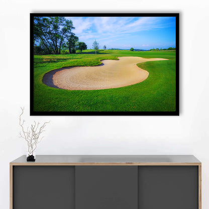 Nice Golf Course With Bunker And Nice Green, Framed Art Print Wall Decor, Picture Framed