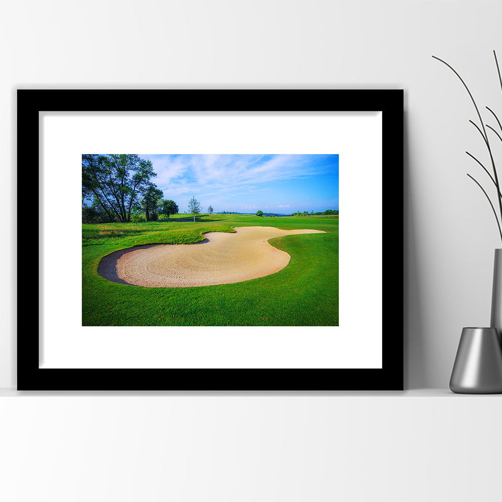 Nice Golf Course With Bunker And Nice Green, Goft Art Print, Framed Art Print White Border Wall Decor