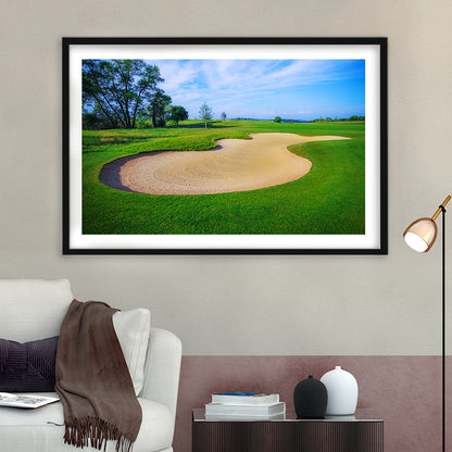Nice Golf Course With Bunker And Nice Green, Goft Art Print, Framed Art Print White Border Wall Decor