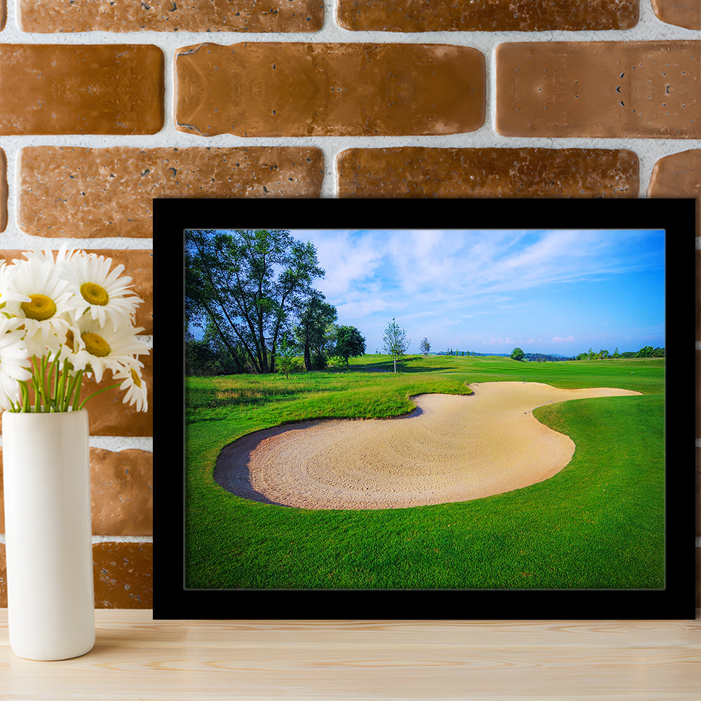 Nice Golf Course With Bunker And Nice Green, Framed Art Print Wall Decor, Picture Framed