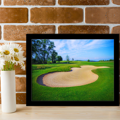 Nice Golf Course With Bunker And Nice Green, Framed Art Print Wall Decor, Picture Framed