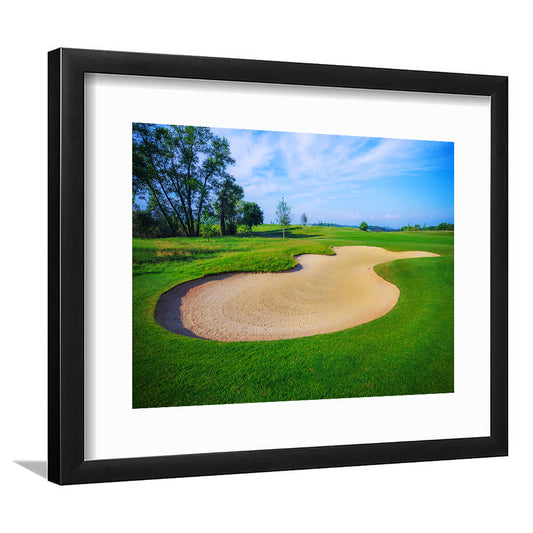 Nice Golf Course With Bunker And Nice Green, Goft Art Print, Framed Art Print White Border Wall Decor