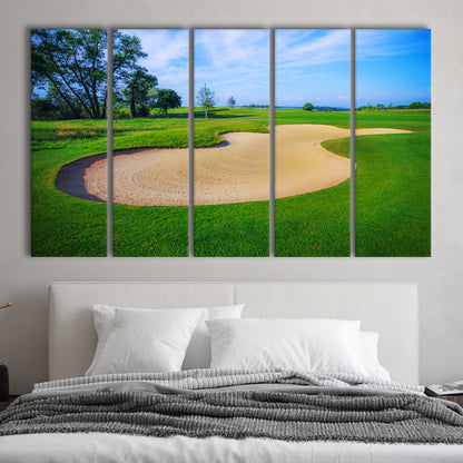 Nice Golf Course With Bunker And Nice Green, Golf Art Print, Extra Large Canvas Print Wall Art