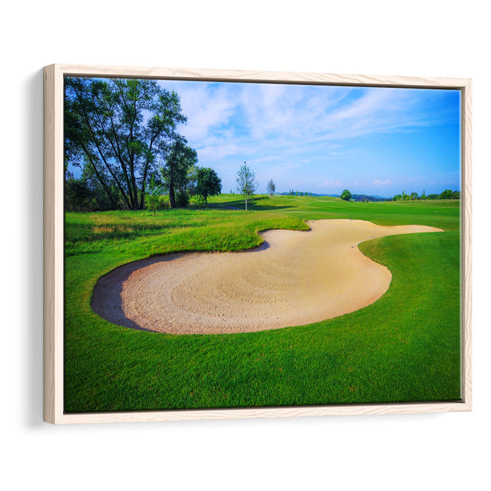 Nice Golf Course With Bunker And Nice Green, Floating Framed Canvas Print Wall Art