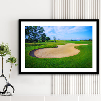 Nice Golf Course With Bunker And Nice Green, Goft Art Print, Framed Art Print White Border Wall Decor