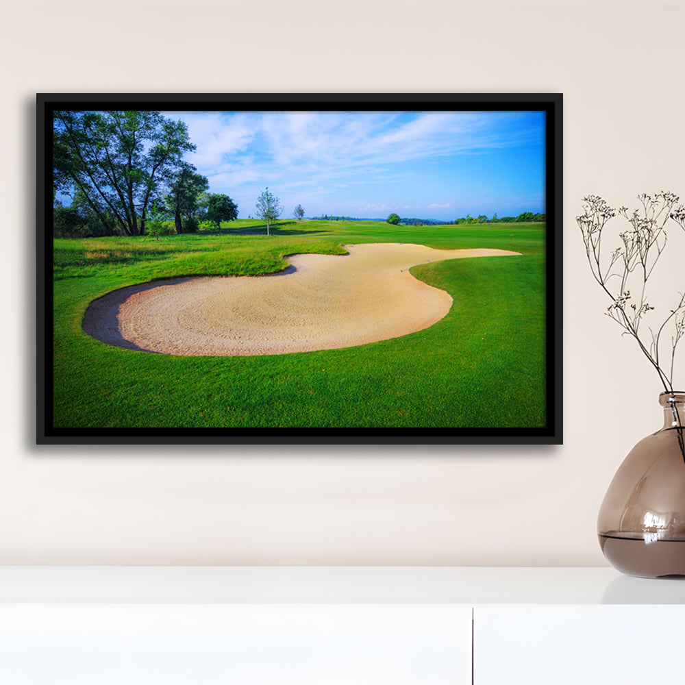 Nice Golf Course With Bunker And Nice Green, Floating Framed Canvas Print Wall Art