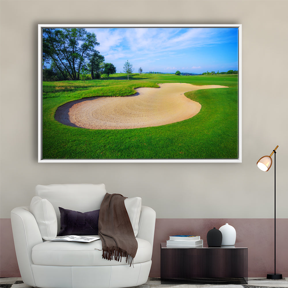 Nice Golf Course With Bunker And Nice Green, Floating Framed Canvas Print Wall Art