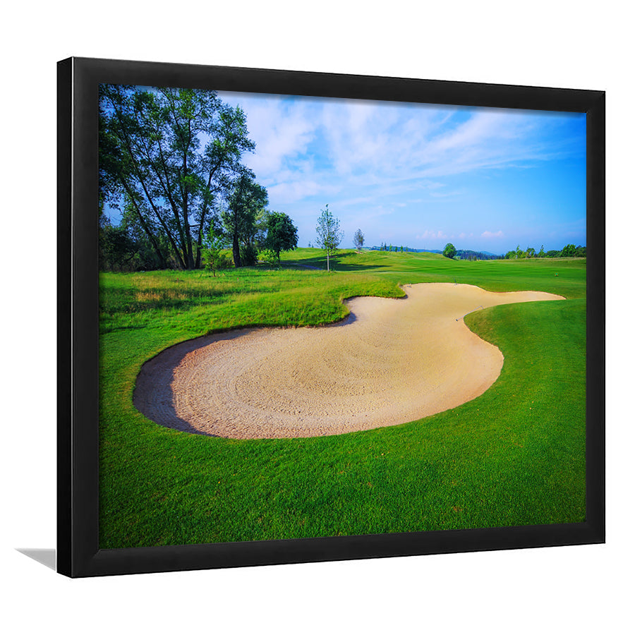 Nice Golf Course With Bunker And Nice Green, Framed Art Print Wall Decor, Picture Framed
