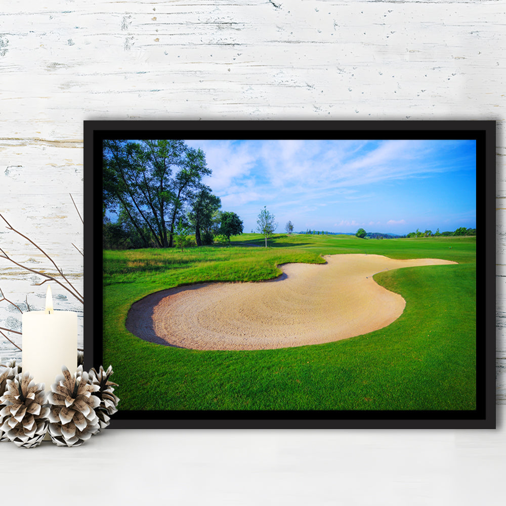 Nice Golf Course With Bunker And Nice Green, Floating Framed Canvas Print Wall Art
