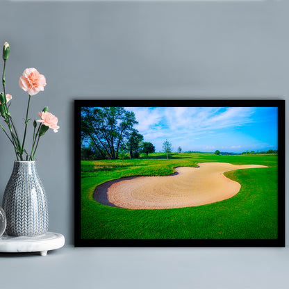 Nice Golf Course With Bunker And Nice Green, Framed Art Print Wall Decor, Picture Framed