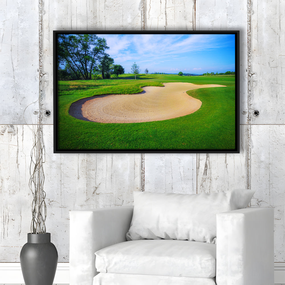 Nice Golf Course With Bunker And Nice Green, Floating Framed Canvas Print Wall Art