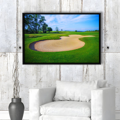 Nice Golf Course With Bunker And Nice Green, Floating Framed Canvas Print Wall Art