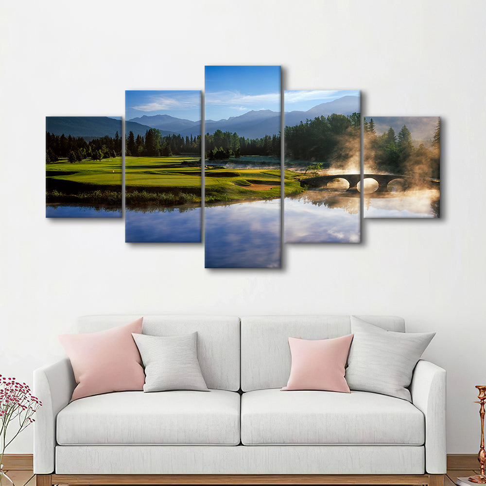 Nicklaus North Golf Club Hole 03 & 12, Whistler, Bc Canada, Golf Art Print, 5 Pieces Mixed Canvas Print Wall Art