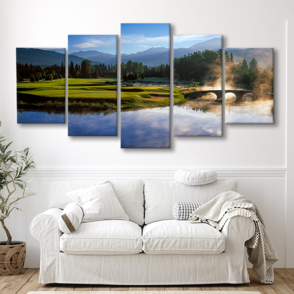 Nicklaus North Golf Club Hole 03 & 12, Whistler, Bc Canada, Golf Art Print, 5 Pieces Mixed Canvas Print Wall Art
