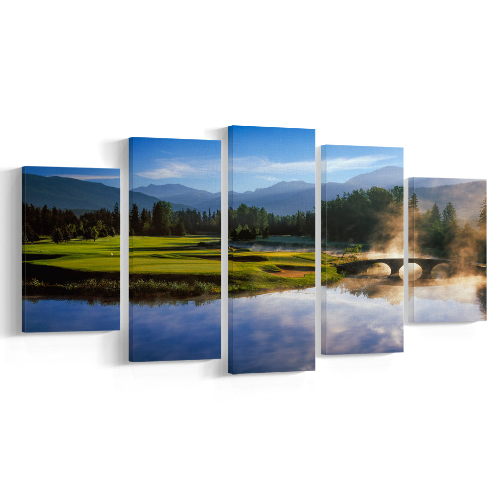 Nicklaus North Golf Club Hole 03 & 12, Whistler, Bc Canada, Golf Art Print, 5 Pieces Mixed Canvas Print Wall Art