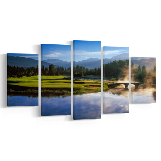 Nicklaus North Golf Club Hole 03 & 12, Whistler, Bc Canada, Golf Art Print, 5 Pieces Mixed Canvas Print Wall Art