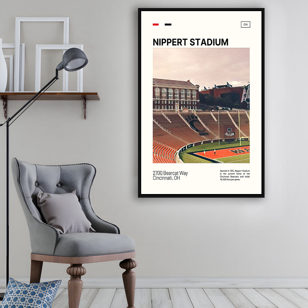 Nippert Stadium Print, Cincinnati Bearcats Stadium Canvas Art, Man Cave Gift, Floating Framed Canvas Print Wall Art