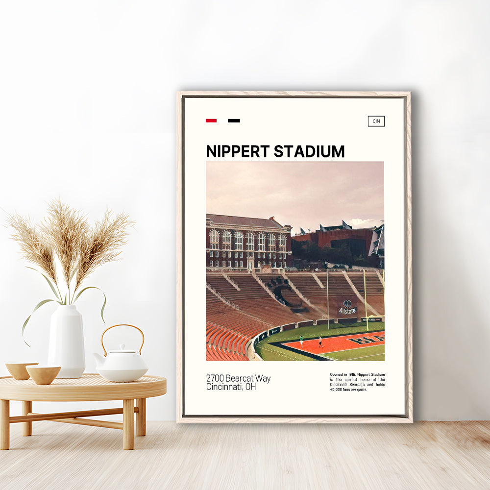 Nippert Stadium Print, Cincinnati Bearcats Stadium Canvas Art, Man Cave Gift, Floating Framed Canvas Print Wall Art