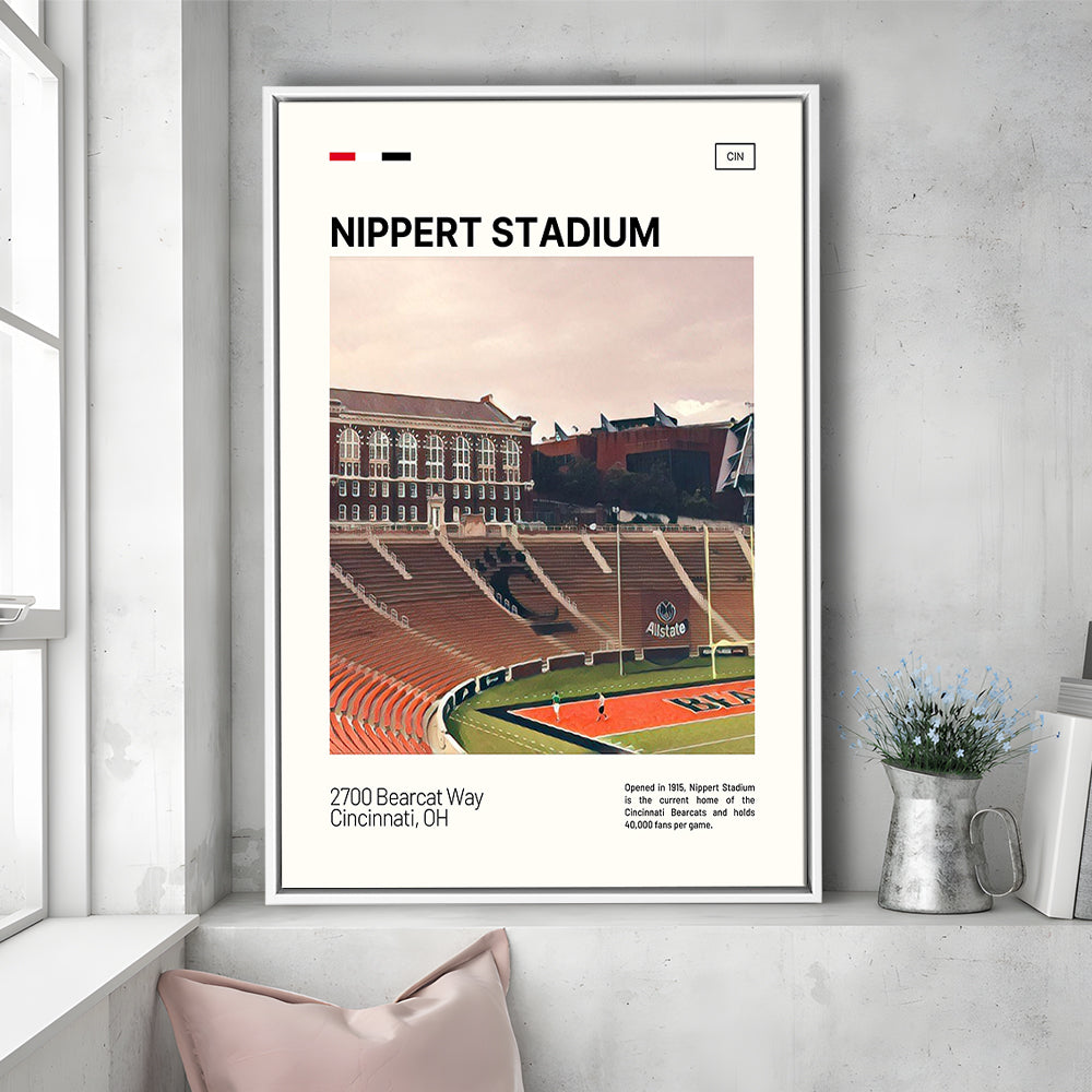 Nippert Stadium Print, Cincinnati Bearcats Stadium Canvas Art, Man Cave Gift, Floating Framed Canvas Print Wall Art