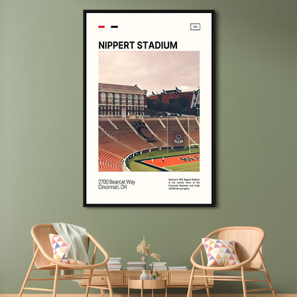Nippert Stadium Print, Cincinnati Bearcats Stadium Canvas Art, Man Cave Gift, Floating Framed Canvas Print Wall Art