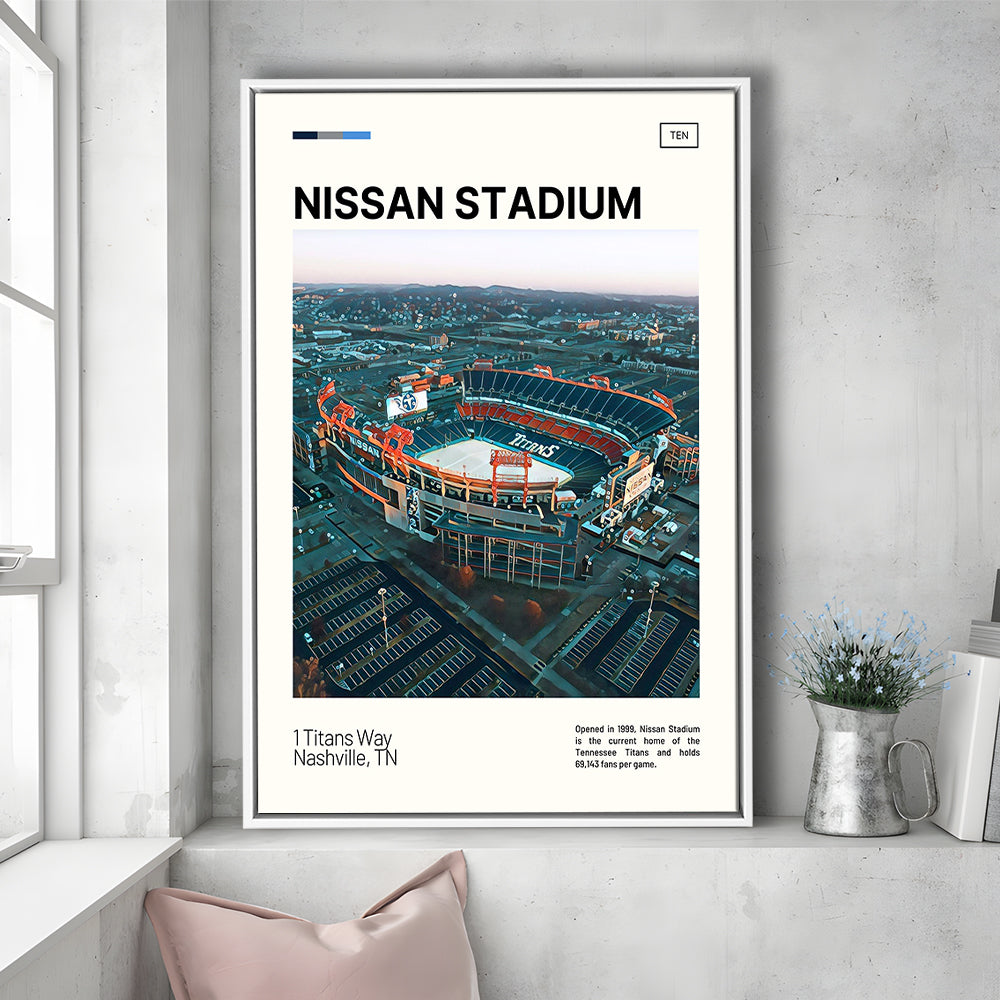 Nissan Stadium Print, Tennessee Titans Stadium Canvas Art, Man Cave Gift, Floating Framed Canvas Print Wall Art