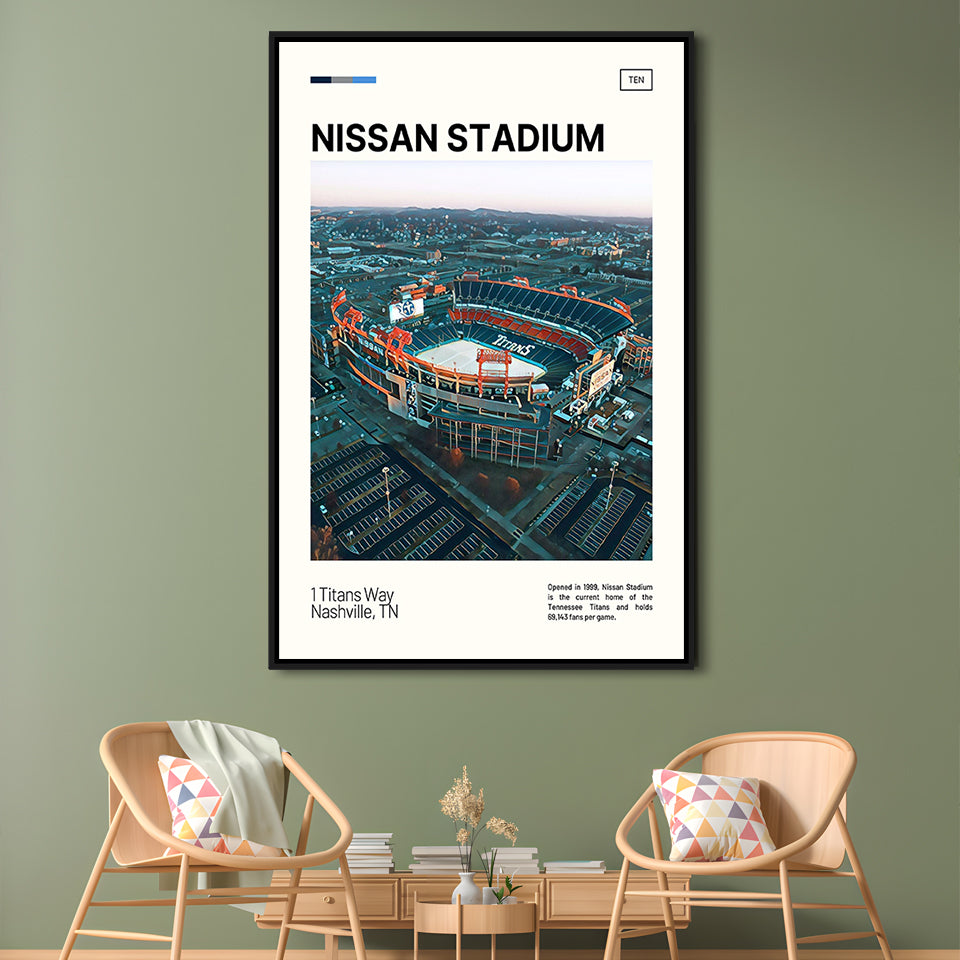 Nissan Stadium Print, Tennessee Titans Stadium Canvas Art, Man Cave Gift, Floating Framed Canvas Print Wall Art