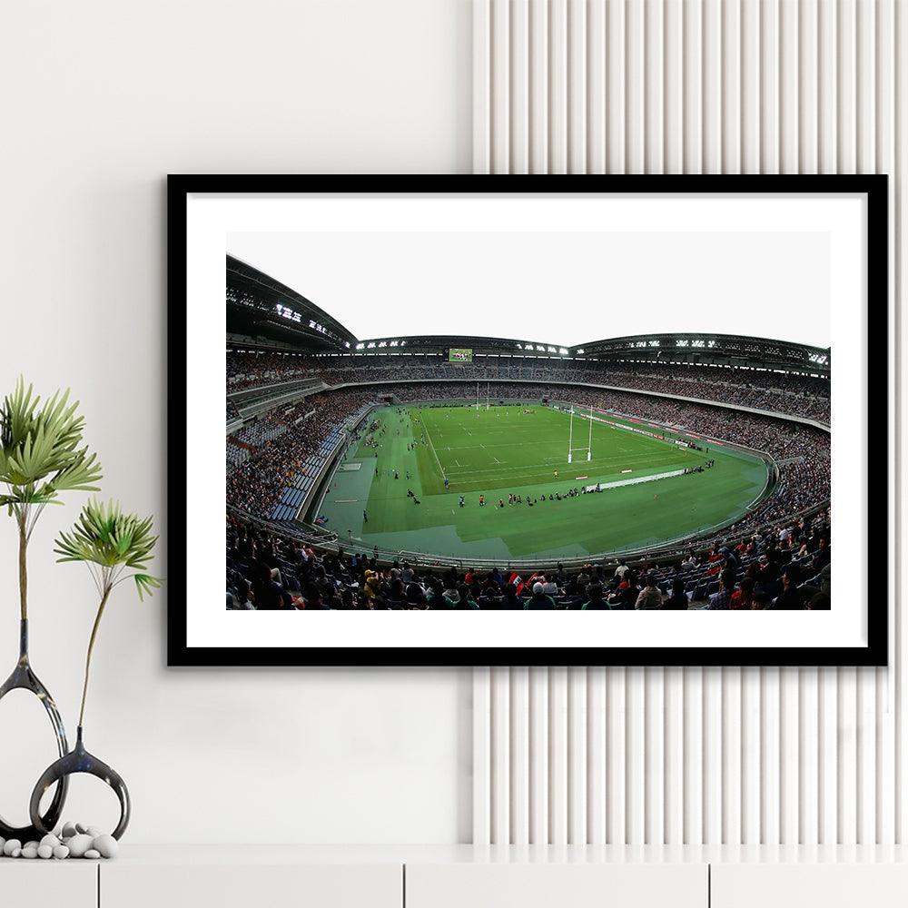Nissan Stadium Yokohama, Stadium Canvas, Sport Art, Gift for him, White Border Framed Art Print Wall Decor