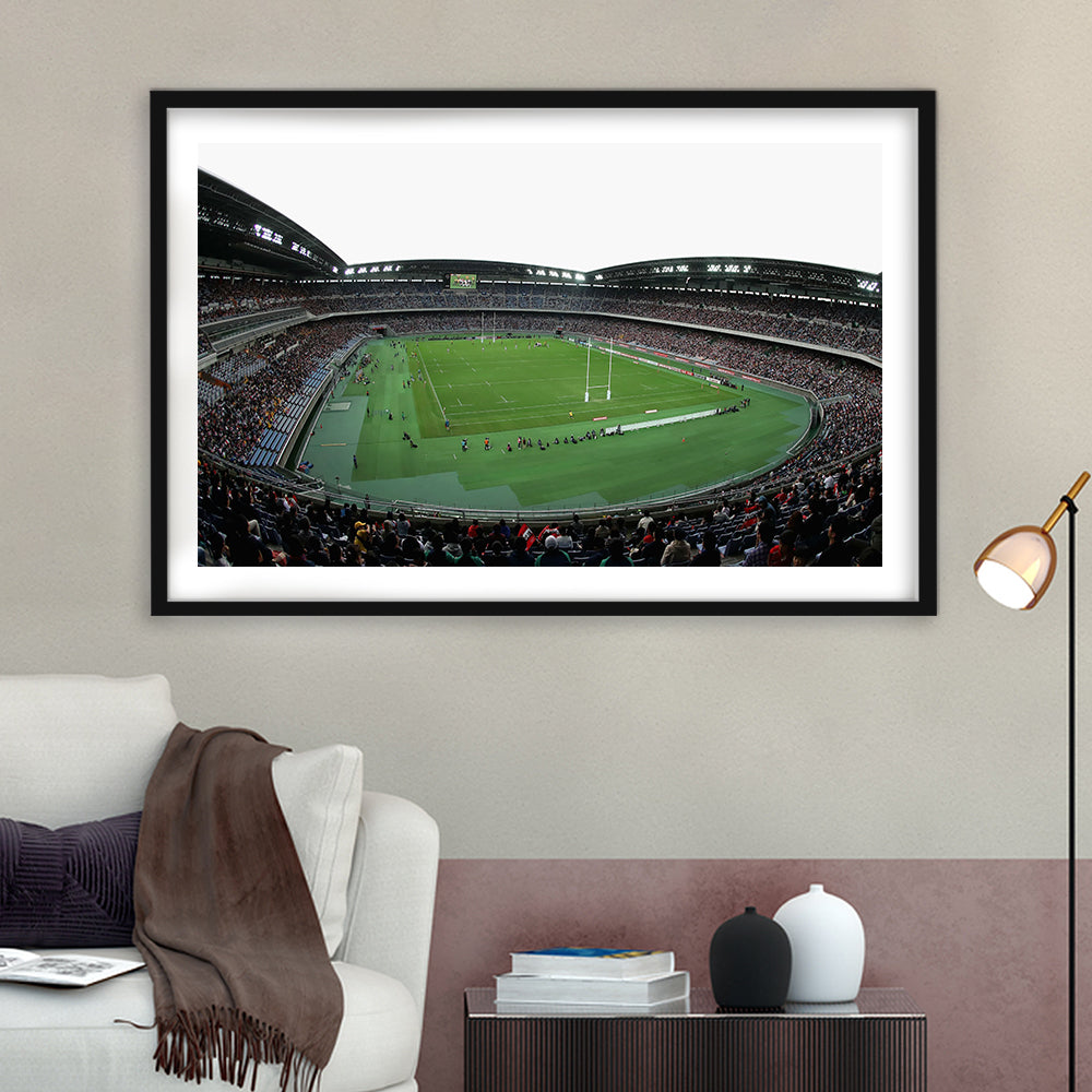 Nissan Stadium Yokohama, Stadium Canvas, Sport Art, Gift for him, White Border Framed Art Print Wall Decor