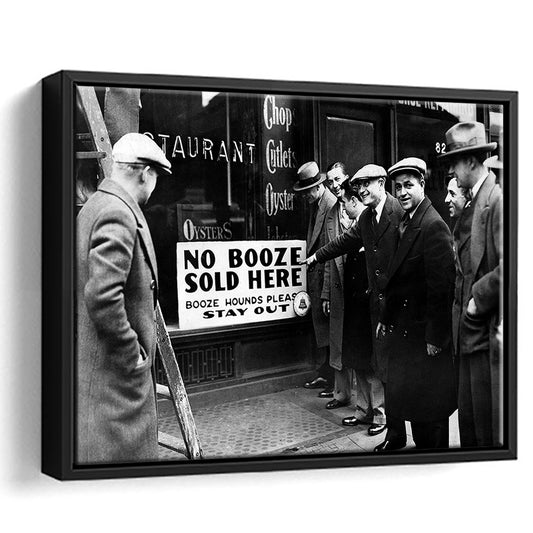 No Booze Sold Here, Vintage Black and White, Speakeasy Decor, Vintage Bar Decor, Floating Framed Canvas Print