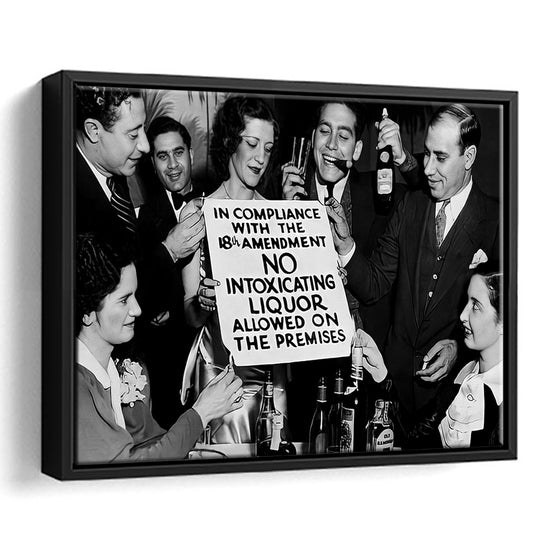 No Liquor Sign, Black and White, Bar Cart Prints, Vintage Bar Decor, Speakeasy Art, Floating Framed Canvas Print