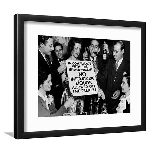 No Liquor Sign, Black and White, Bar Cart Prints, Vintage Bar Decor, Speakeasy Art, Framed Art Print White Border Wall Decor