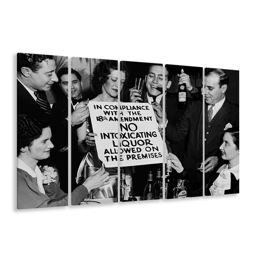 No Liquor Sign, Black and White, Bar Cart Prints, Vintage Bar Decor, Speakeasy Art, 5 Pieces Large Canvas Print